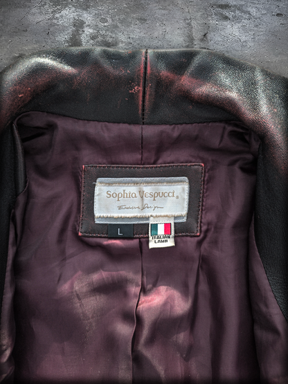 Chaqueta de cuero rojo de cordero (Talla S)